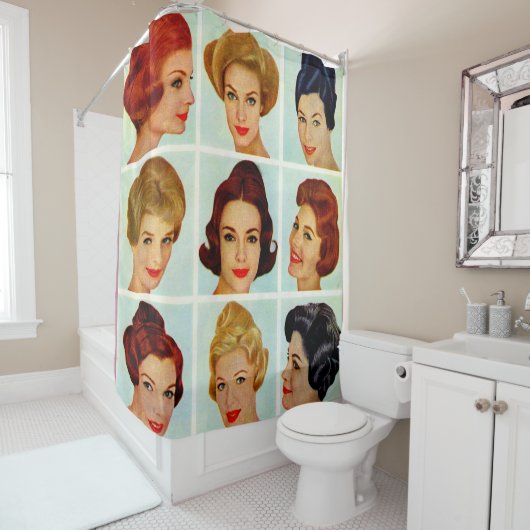 60年代のヘアスタイルの格子 シャワーカーテン (インサイチュ)