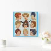 60年代のヘアスタイルの格子 スクエア壁時計 (ホーム)