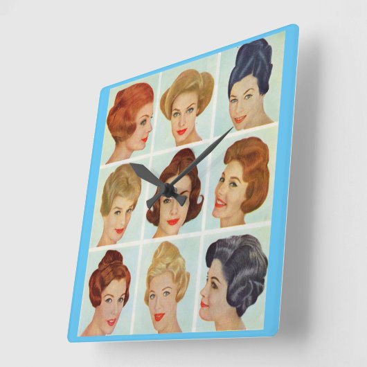 60年代のヘアスタイルの格子 スクエア壁時計 (傾斜)
