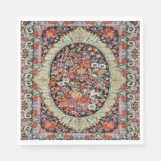 60年代のペルシャヴィンテージトルコフローラデコパージュ スタンダードランチョンナプキン (正面)