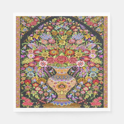 60年代のペルシャヴィンテージトルコフローラ芸術のデコページ スタンダードランチョンナプキン (正面)