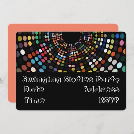 60年代のレトロなパーティーテーマ 招待状 (正面/裏面)