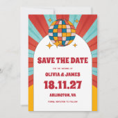 60年代のレトロビニールミュージックウェディング日付を保存 招待状 (正面)