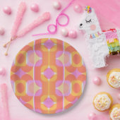 60年代のヴィンテージレトロピンクとオレンジパターン（の模様が）ある  ペーパープレート (パーティー)