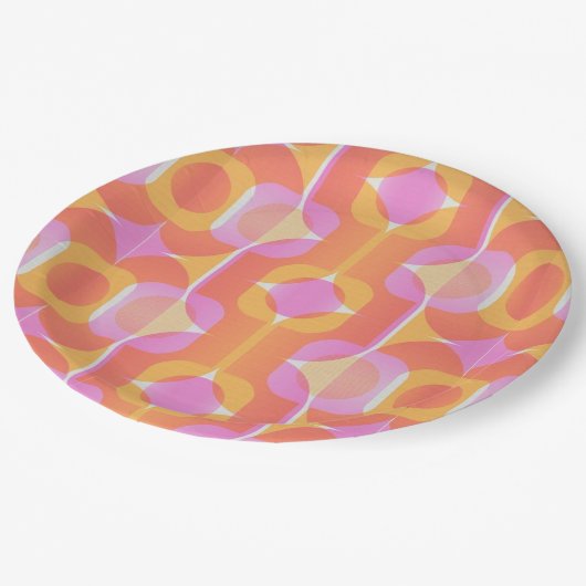 60年代のヴィンテージレトロピンクとオレンジパターン(の模様が)ある  ペーパープレート (アングル)
