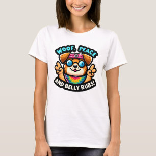 60年代の楽しいヒッピードッグ「平和とお腹を撫でる」 Tシャツ