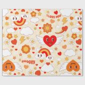 60年代の溝深いアーポップ・アートのトのバレンタインの虹の雲の天使 ラッピングペーパー (フラット)