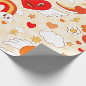 60年代の溝深いアーポップ・アートのトのバレンタインの虹の雲の天使 ラッピングペーパー (角)