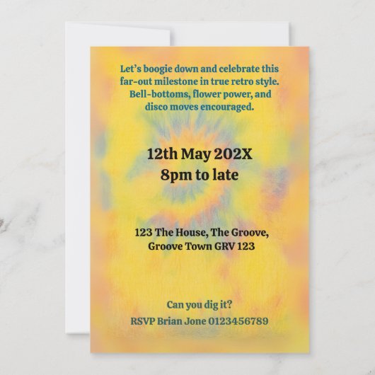 60年代の生まれGroovy Hippieの60番目の誕生日 招待状 (裏面)