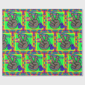 60年代の70年代のレトロのピースサインのギターのネオン色 ラッピングペーパー (フラット)