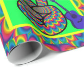 60年代の70年代のレトロのピースサインのギターのネオン色 ラッピングペーパー (ロールコーナー)