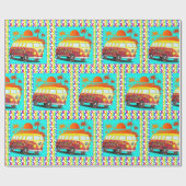 60年代の70年代のレトロの腰回りが大きなヴァンのピースサインの日没 ラッピングペーパー (フラット)