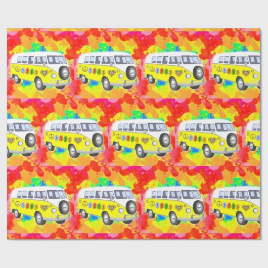 60年代の70年代のレトロの腰回りが大きなヴァンの絞り染め ラッピングペーパー (フラット)