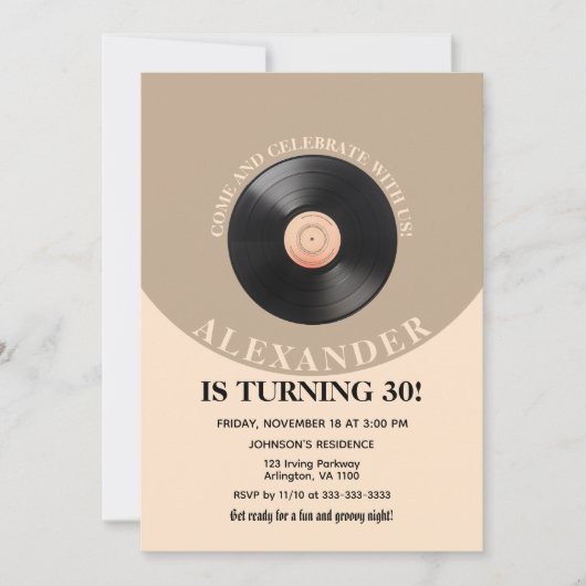 60年代スタイルのレトロでグルーヴィーな大人の誕生日パーティー　年齢不問で楽しく 招待状 (正面)