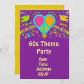 60年代テーマのフラワーパワー・ヒッピー・パーティ 招待状 (正面/裏面)