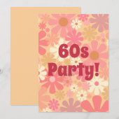 60年代パーティーレトロフラワーピンク 招待状 (正面/裏面)