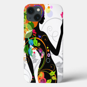 60年代ヒッパイフラワーガールシルエット iPhone 13ケース