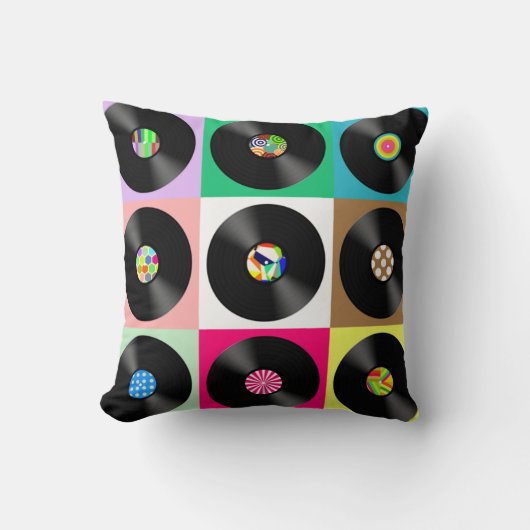 60年代レトロヴィンテージレコードポップ・アートのアート クッション (正面)