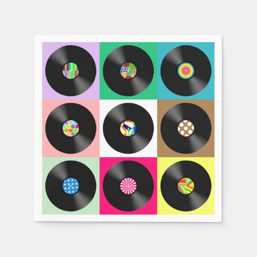 60年代レトロヴィンテージレコードポップ・アートのアート スタンダードカクテルナプキン (正面)