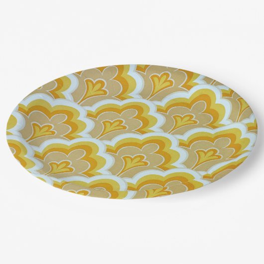 60年代ヴィンテージマスタードイエローパターン(の模様が)ある ペーパープレート (アングル)