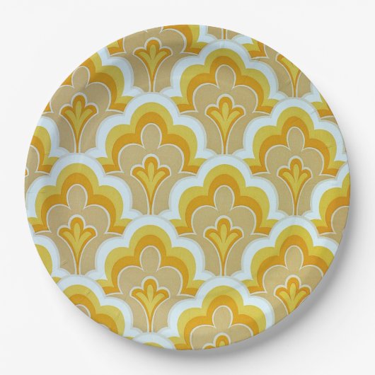 60年代ヴィンテージマスタードイエローパターン（の模様が）ある ペーパープレート (正面)