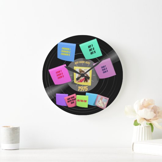 60年代生まれ70年代のビニール記録写真カスタム ラージ壁時計 (ホーム)