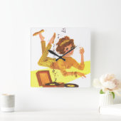 60年代音楽女の子 スクエア壁時計 (ホーム)