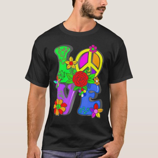 60年代70年代フラワーパワーヒッピーGroovy Love Peaceお尻 Tシャツ (正面)