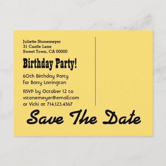 60年目おもしろいの誕生日日付V03Dの保存 案内ポストカード (裏面)