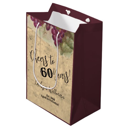 60年素朴間のブドウ畑の水彩応援 ミディアムペーパーバッグ (正面アングル)