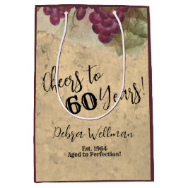 60年素朴間のブドウ畑の水彩応援 ミディアムペーパーバッグ