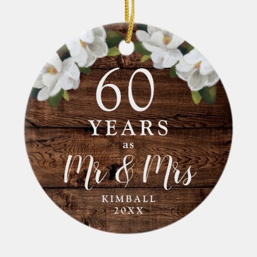 60年結婚したパーソナライズされた結婚記念 セラミックオーナメント (正面)