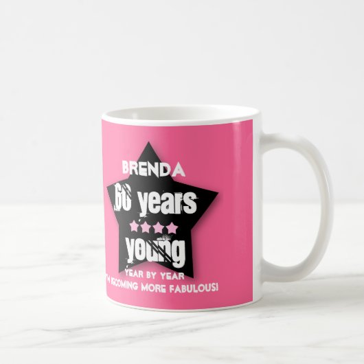 60年若いか年V03Aのピンクの黒い星 コーヒーマグカップ (右)