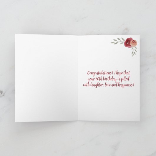 60感動的番目の誕生日フローラ写真 カード (内部)