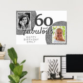 60才で素敵に輝く シルバーグリッター2枚写真誕生日 ポスター (ホームオフィス)