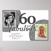 60才で素敵に輝く シルバーグリッター2枚写真誕生日 ポスター (正面)