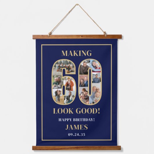 60才をステキに見せるフォトコラージュ 60歳の誕生日 吊り下げ型タペストリー (正面)