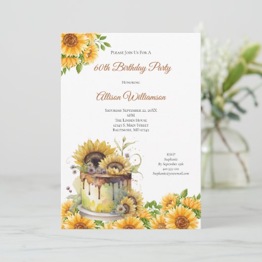 60日素朴70日ひまわり誕生日パーティー 招待状 (スタンド正面)