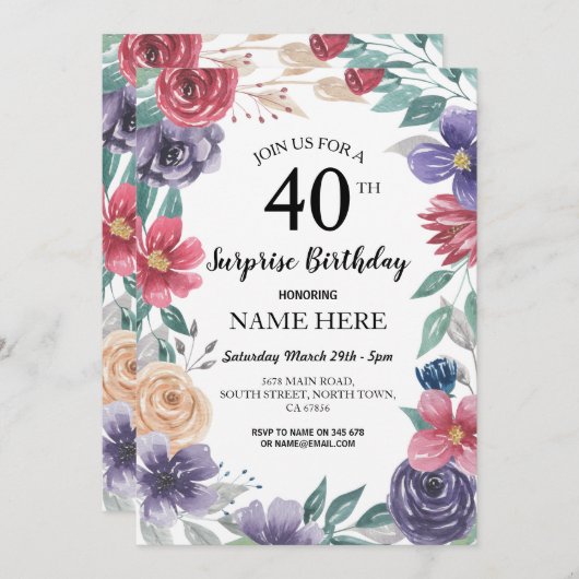 60日50日40日30日パーティーフローラ招待状 招待状 (正面/裏面)