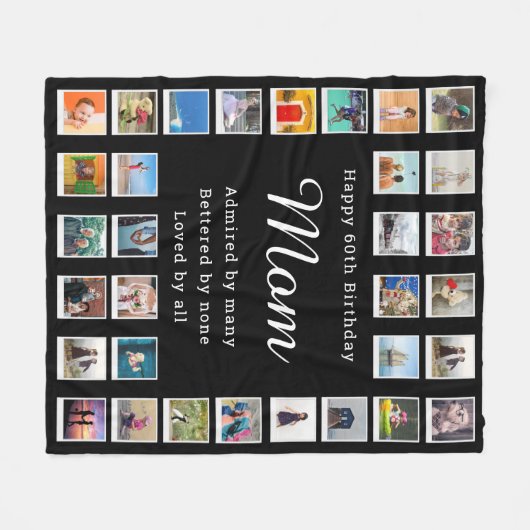 60最高の番目の誕生日フォトコラージブラック フリースブランケット (正面(横))