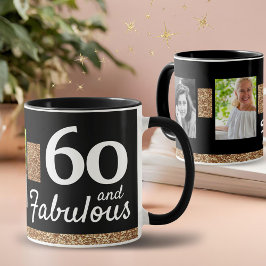 60歳おめでとう ゴールドラメ 2枚の写真で作る60歳の誕生日 マグカップ