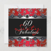 60歳おめでとう シルバーとレッドの60歳の誕生日パーティー 招待状 (正面)