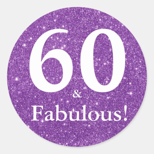 60歳おめでとう!パープルラメの60歳の誕生日 ラウンドシール (正面)