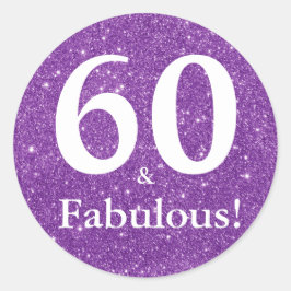 60歳おめでとう!パープルラメの60歳の誕生日 ラウンドシール