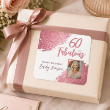 60歳おめでとう ピンクのラメ 写真入り60歳の誕生日