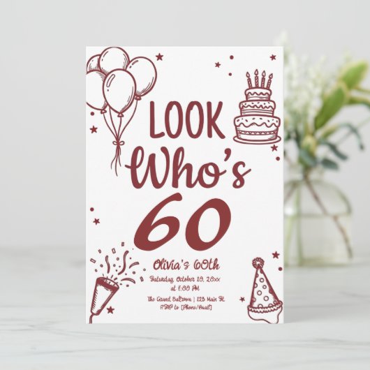 60歳おめでとう!モダンな写真を使った60歳の誕生日招待状 招待状 (スタンド正面)