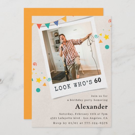 60歳おもしろい招待状メンズおもしろい写真 招待状 (正面/裏面)