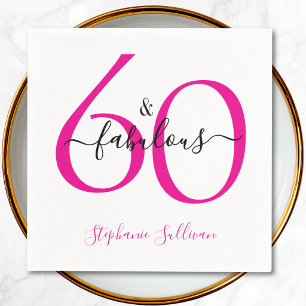60歳お誕生日おめでとう Sixty and Fabulous 名前入り 60th バースデーパーテ スタンダードカクテルナプキン