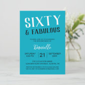 60歳だなんて素敵！ターコイズブルーの60歳誕生日 招待状 (スタンド正面)
