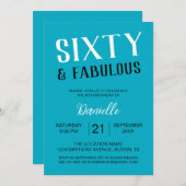 60歳だなんて素敵！ターコイズブルーの60歳誕生日 招待状 (正面/裏面)